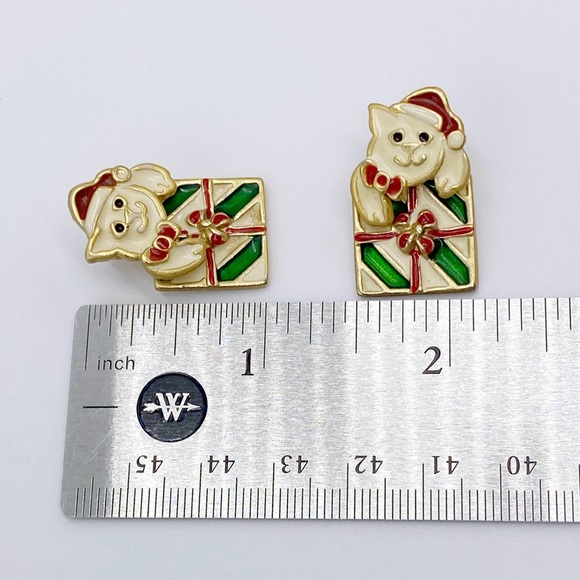 Vintage Cat Christmas Earrings kitten Present Enamel Earrings - Picture 5 of 9